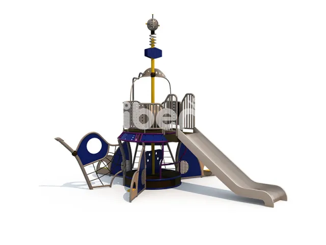 Pirate boat children's park fitness playground equipment stainless steel outdoor slide with climbing net for kids