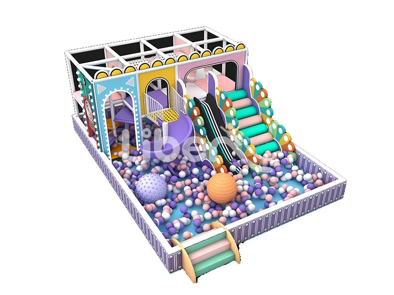 Small indoor soft playground integrates slides
