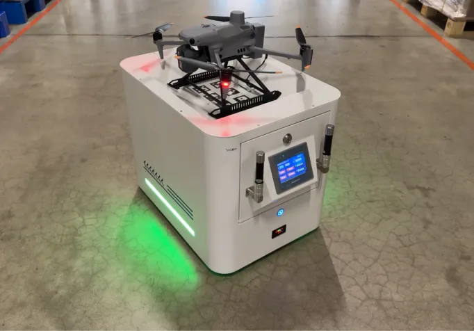 The warehouse drone system offers seamless, all-around coverage of high-bay racking through a combination of ground and aerial collaboration