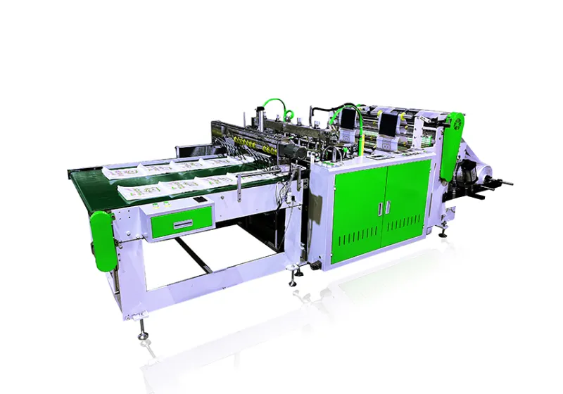 T-shirt bag making machine with conveyor