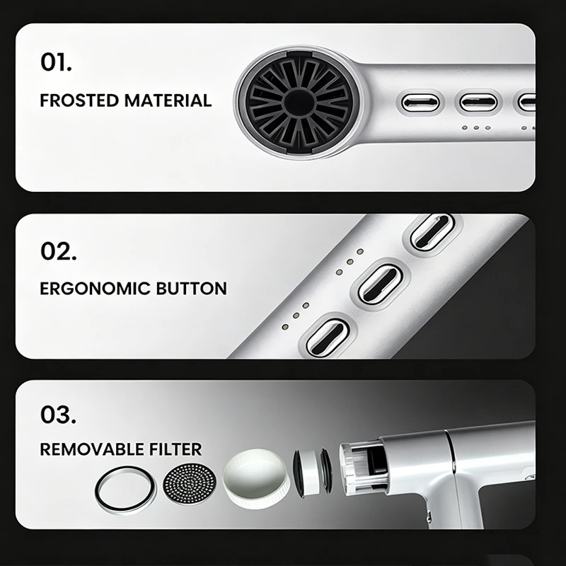 High Speed BLDC Hair Dryer, LED Digital Temperature Control Negative Ionic Blow Dryer