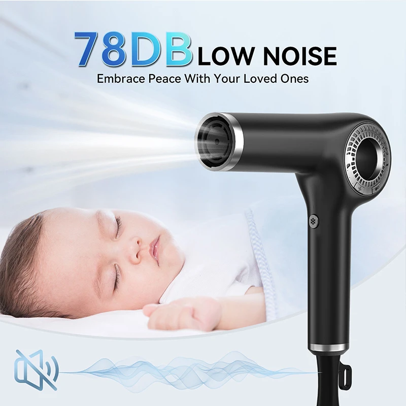 High Speed BLDC Hair Dryer, LED Digital Temperature Control Negative Ionic Blow Dryer