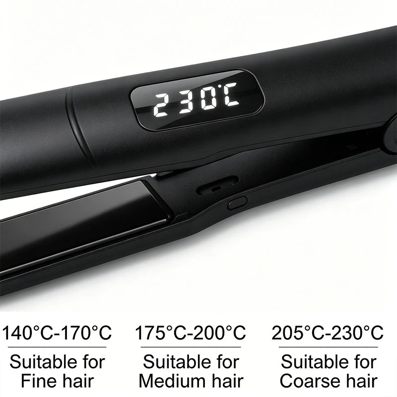 Professional 1-inch 2-in-1 men hair straightener and curler with smart LED digital temperature display,