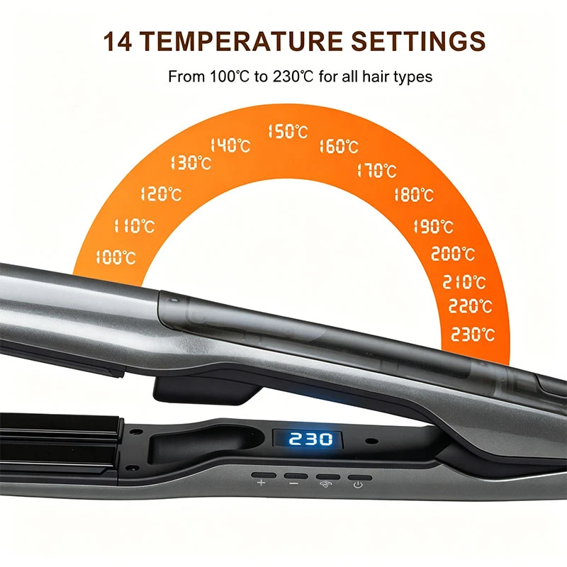Professional 1-inch 2-in-1 men hair straightener and curler with smart LED digital temperature display,