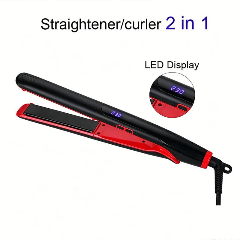 Professional 1-inch 2-in-1 men hair straightener and curler with smart LED digital temperature display,