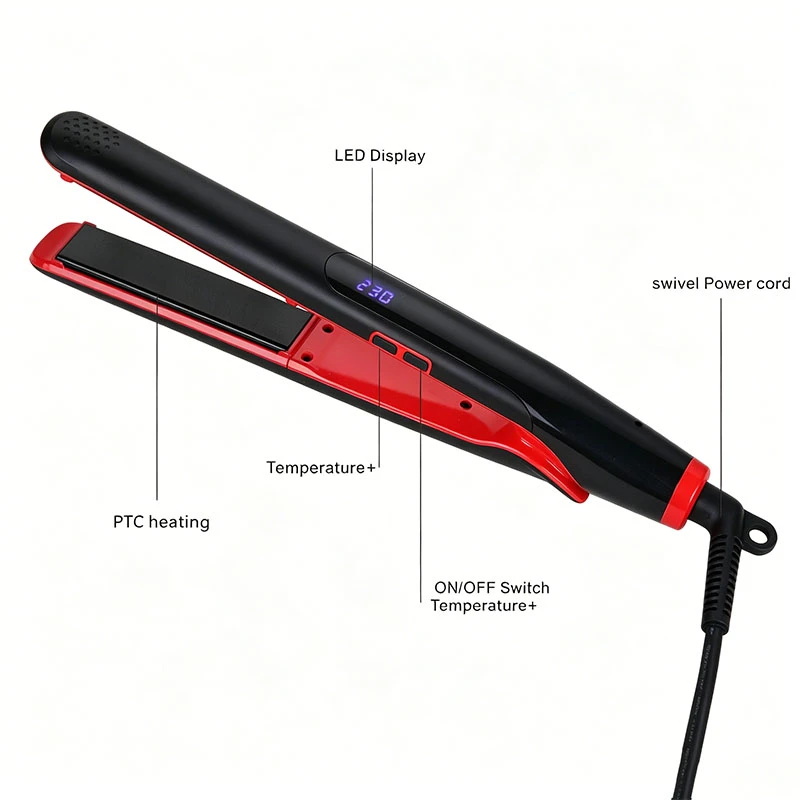 Professional 1-inch 2-in-1 men hair straightener and curler with smart LED digital temperature display,