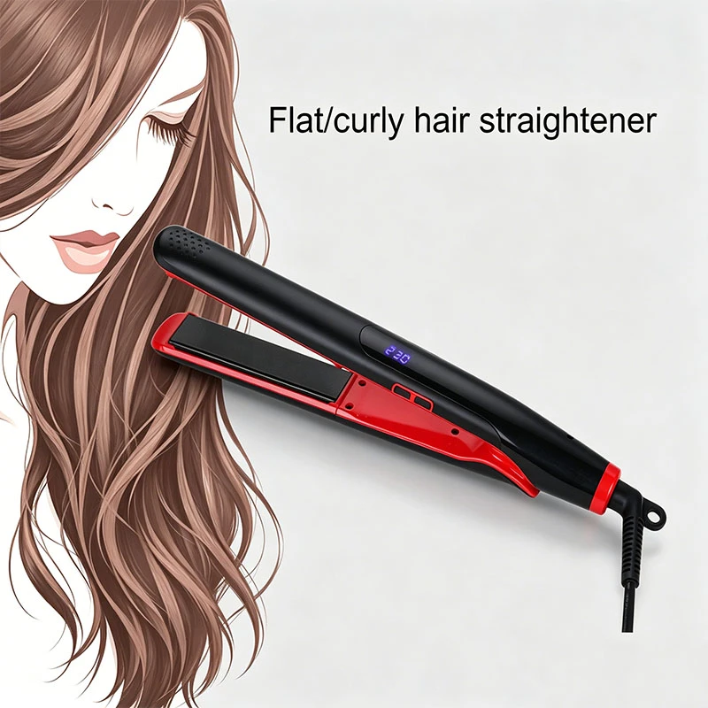 Professional 1-inch 2-in-1 men hair straightener and curler with smart LED digital temperature display,
