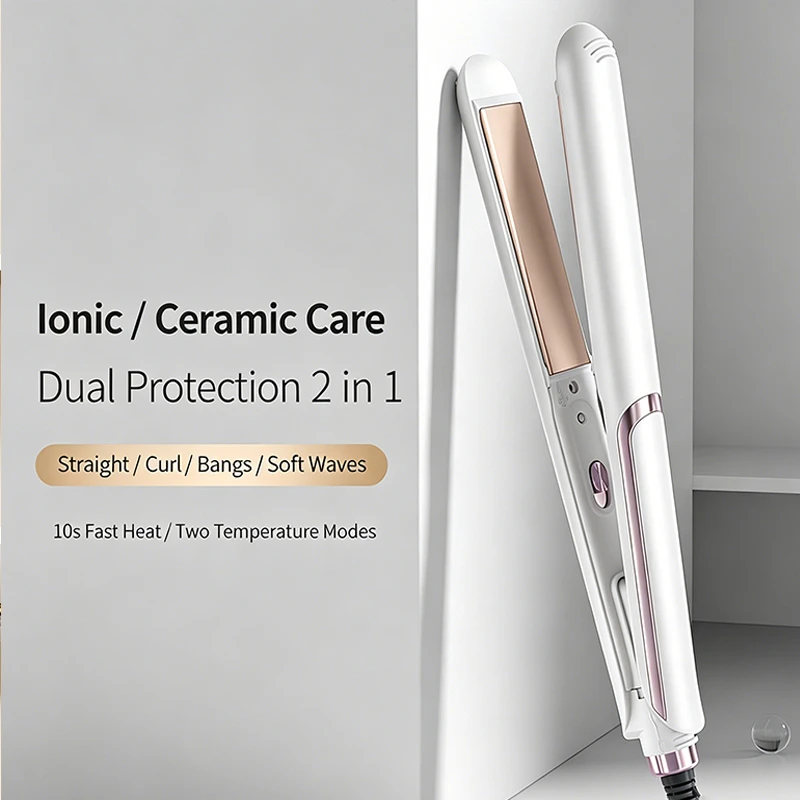 Professional 1-inch 2-in-1 men hair straightener and curler with smart LED digital temperature display,