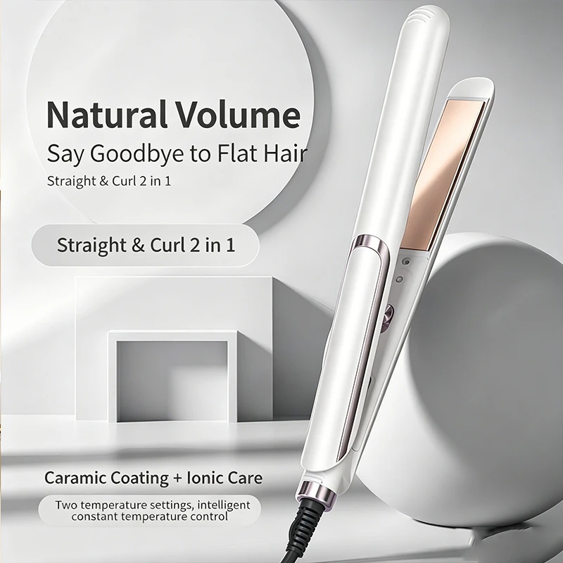 Professional 1-inch 2-in-1 men hair straightener and curler with smart LED digital temperature display,
