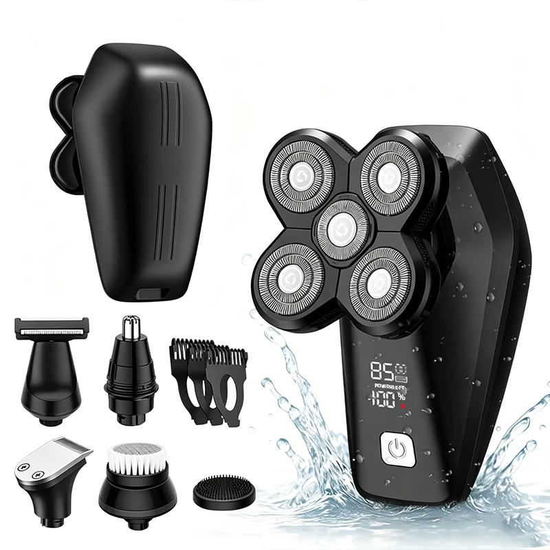 Best seller 6 In 1 Electric Shaver With 7 Replacement Heads, Smart LED Digital Display Bald Head Shaver Hair Trimmer