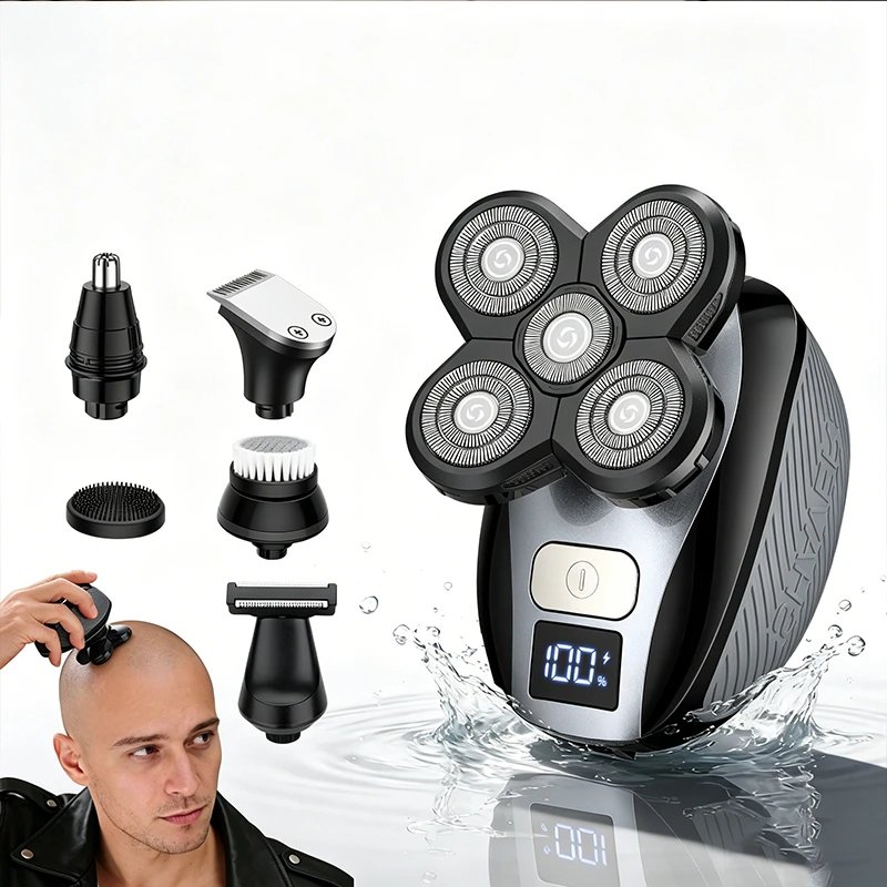 Best seller 6 In 1 Electric Shaver With 7 Replacement Heads, Smart LED Digital Display Bald Head Shaver Hair Trimmer