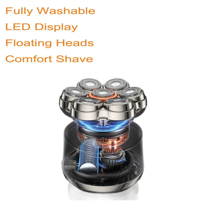 Best seller 6 In 1 Electric Shaver With 7 Replacement Heads, Smart LED Digital Display Bald Head Shaver Hair Trimmer