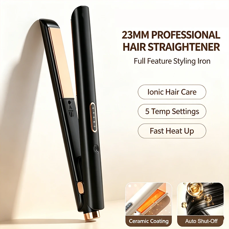 Professional 1-inch 2-in-1 men hair straightener and curler with smart LED digital temperature display,