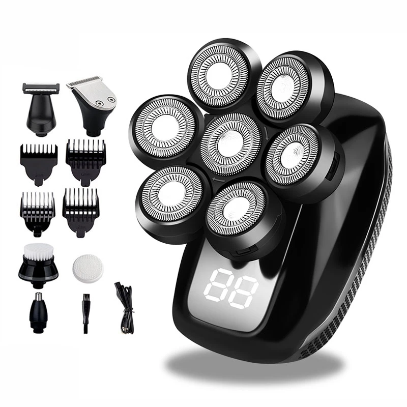 Best seller 6 In 1 Electric Shaver With 7 Replacement Heads, Smart LED Digital Display Bald Head Shaver Hair Trimmer