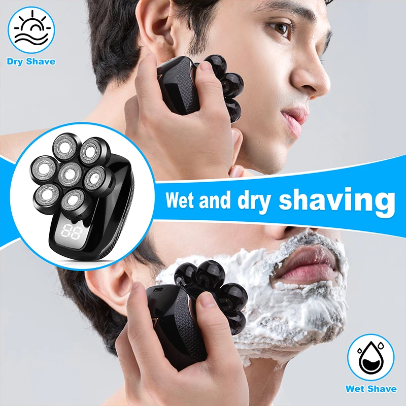 Best seller 6 In 1 Electric Shaver With 7 Replacement Heads, Smart LED Digital Display Bald Head Shaver Hair Trimmer