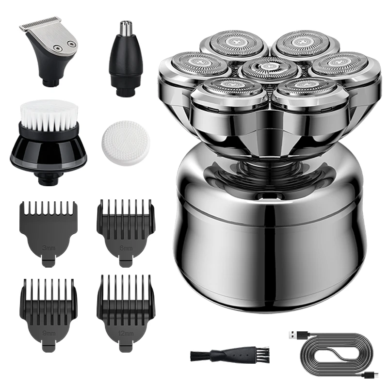 Best seller 6 In 1 Electric Shaver With 7 Replacement Heads, Smart LED Digital Display Bald Head Shaver Hair Trimmer