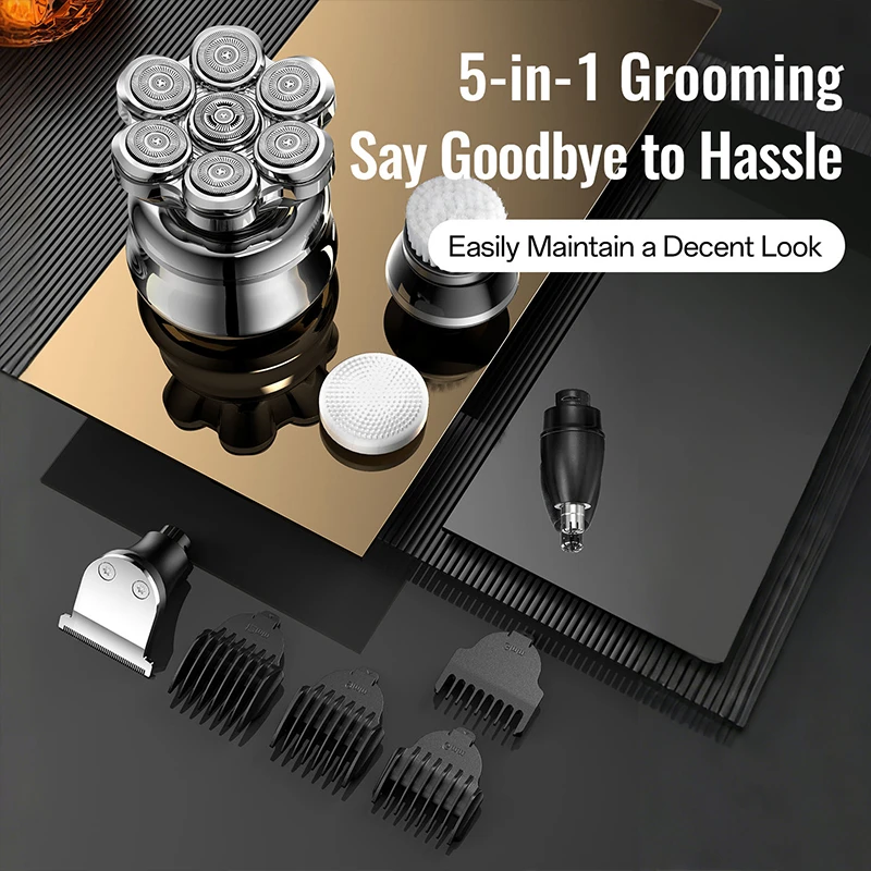 Best seller 6 In 1 Electric Shaver With 7 Replacement Heads, Smart LED Digital Display Bald Head Shaver Hair Trimmer