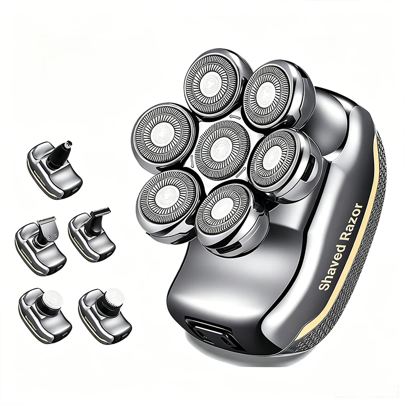 Best seller 6 In 1 Electric Shaver With 7 Replacement Heads, Smart LED Digital Display Bald Head Shaver Hair Trimmer