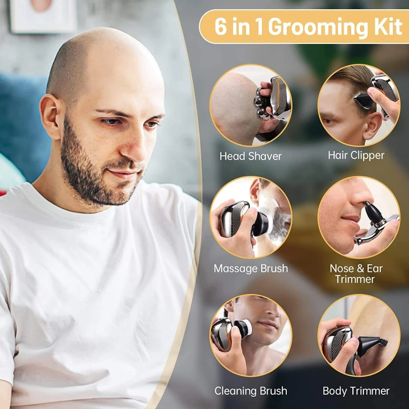 Best seller 6 In 1 Electric Shaver With 7 Replacement Heads, Smart LED Digital Display Bald Head Shaver Hair Trimmer