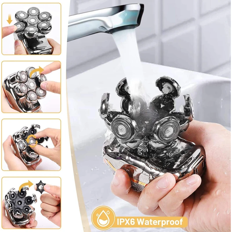 Best seller 6 In 1 Electric Shaver With 7 Replacement Heads, Smart LED Digital Display Bald Head Shaver Hair Trimmer
