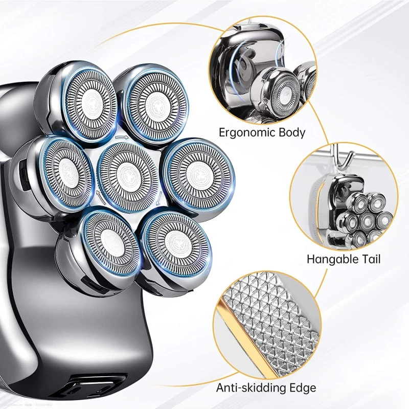 Best seller 6 In 1 Electric Shaver With 7 Replacement Heads, Smart LED Digital Display Bald Head Shaver Hair Trimmer