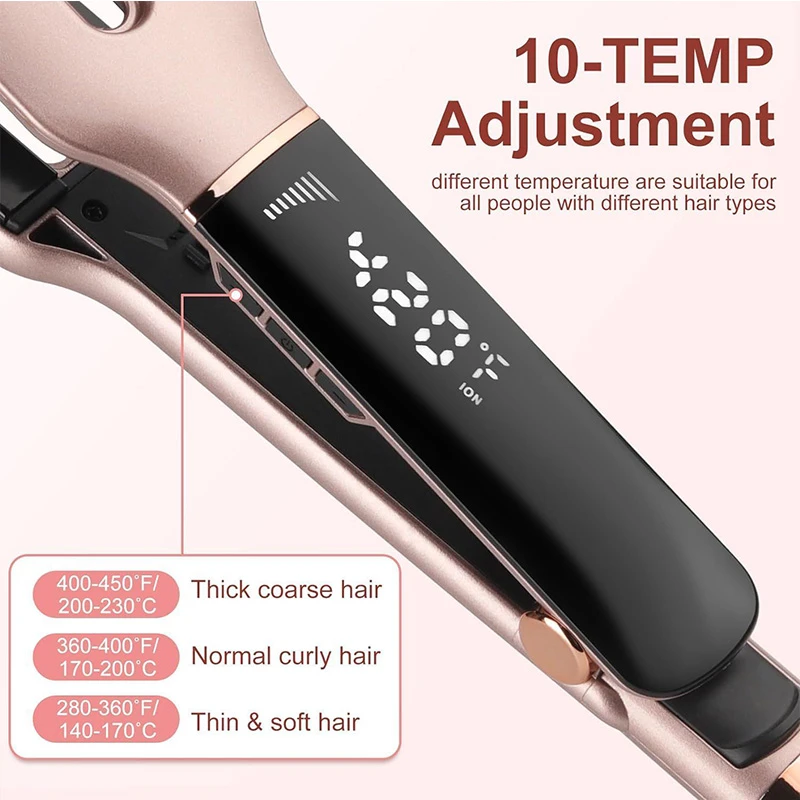 Professional 1-inch 2-in-1 men hair straightener and curler with smart LED digital temperature display,