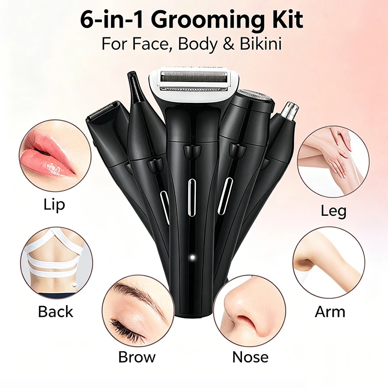 New Women Waterproof Hair Removal Kit Wholesale | LED Cordless Bikini Nose Trimmer