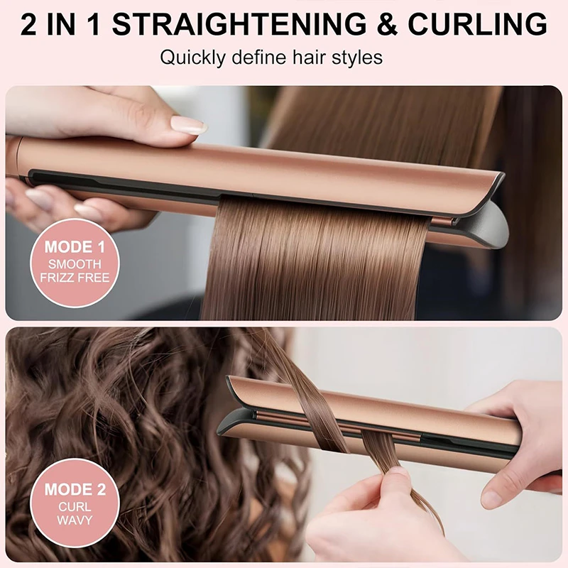 Professional 1-inch 2-in-1 men hair straightener and curler with smart LED digital temperature display,