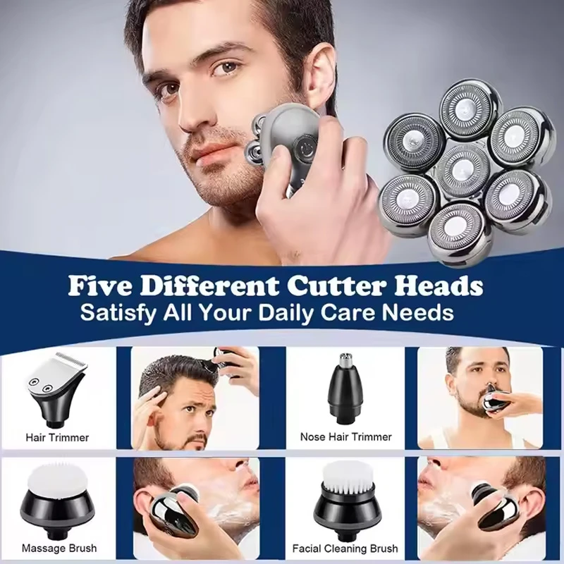  5-in-1 Electric Shaver, 7 Floating Heads Wet & Dry shaver
