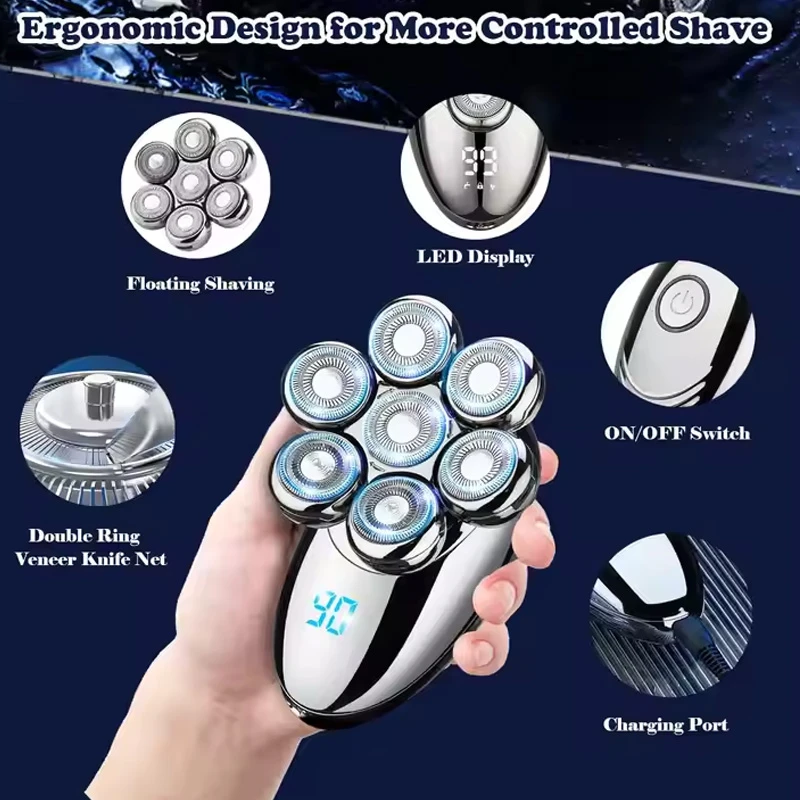  5-in-1 Electric Shaver, 7 Floating Heads Wet & Dry shaver