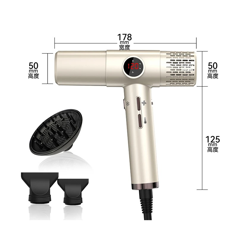 High Speed BLDC Hair Dryer, Digital Intelligent Temperature Control, Fast Dry Salon Hair Dryer for Home & Travel
