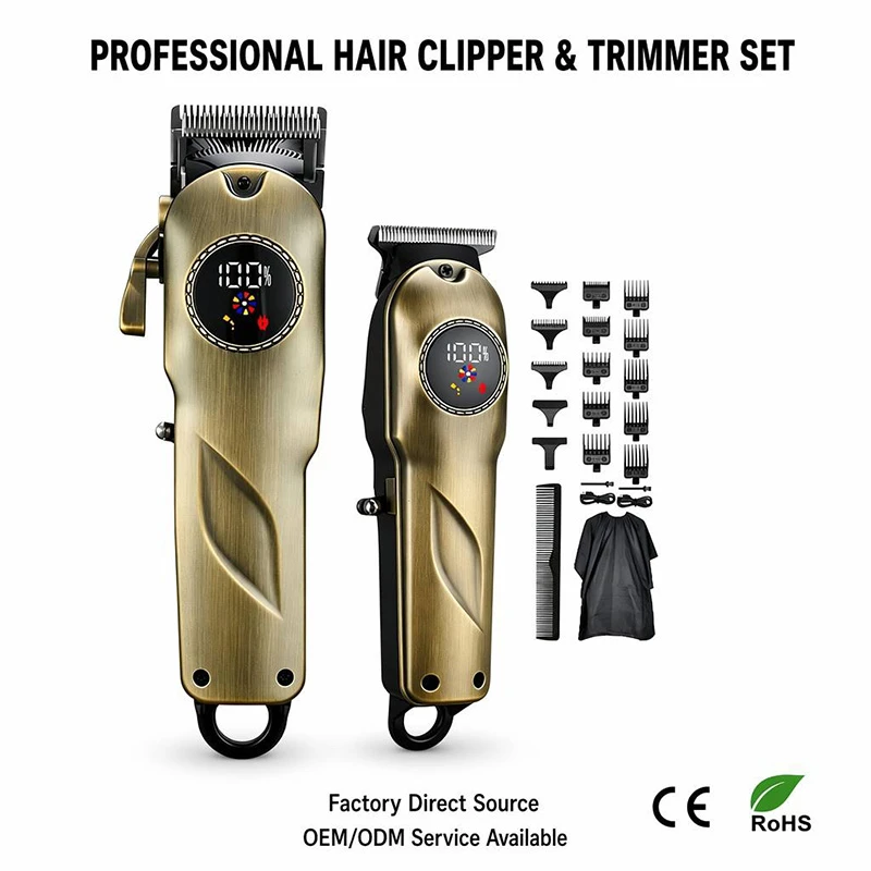5 in 1 Men Professional Electric Hair Clipper Kit,LED Display Easy Wash Detachable Blade Rechargeable Hair Cut Machine For Home & Barber Shop