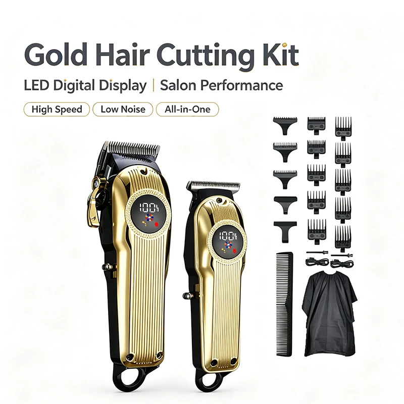 5 in 1 Men Professional Electric Hair Clipper Kit,LED Display Easy Wash Detachable Blade Rechargeable Hair Cut Machine For Home & Barber Shop