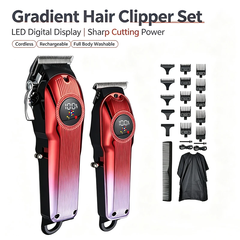 5 in 1 Men Professional Electric Hair Clipper Kit,LED Display Easy Wash Detachable Blade Rechargeable Hair Cut Machine For Home & Barber Shop