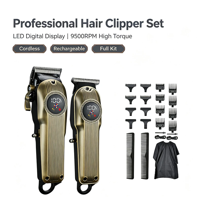 5 in 1 Men Professional Electric Hair Clipper Kit,LED Display Easy Wash Detachable Blade Rechargeable Hair Cut Machine For Home & Barber Shop
