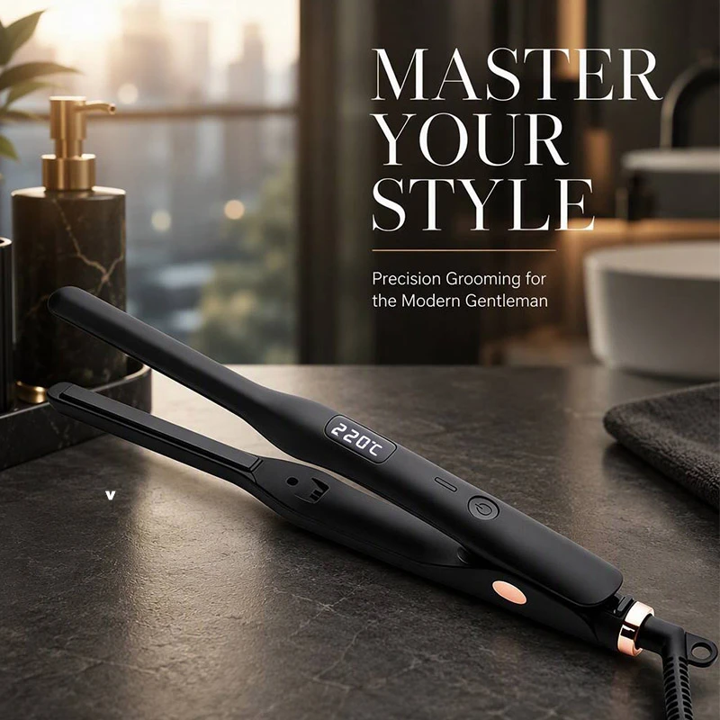 Professional 1-inch 2-in-1 men hair straightener and curler with smart LED digital temperature display,