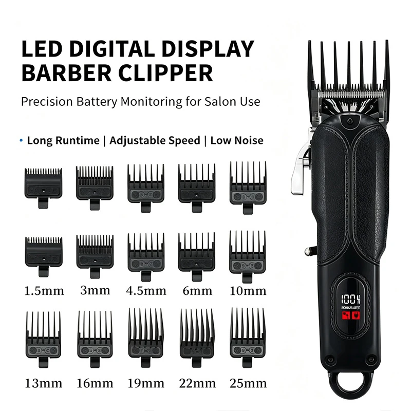 Direct Factory Bulk Men’s Barber Clipper & Outline Trimmer Combo, LCD Power Indicator 2000mAh Large Battery Sharp Cutting Blades, USB Cordless Grooming Set For Barbershop Salon & At-Home Hair Stylists
