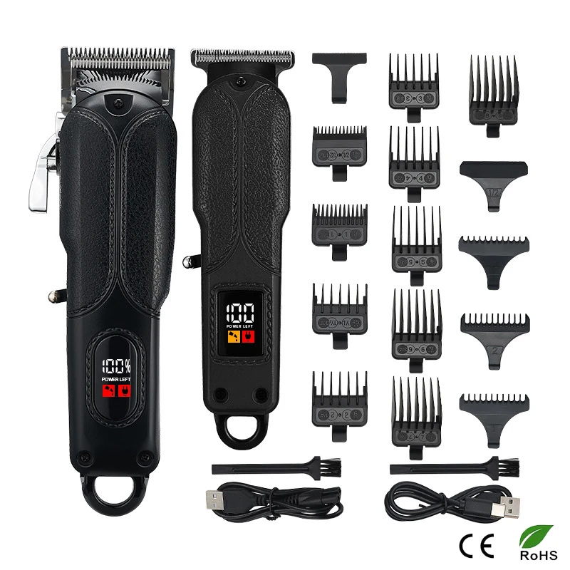 Direct Factory Wholesale LCD Power Indicator Salon Hair Clipper & Outline Trimmer Combo, Custom Brand Printing 2000mAh Large Battery Sharp Blades USB Cordless Barbering Supplies | SANDU
