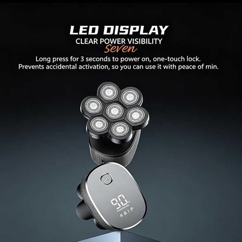 Best seller 6 In 1 Electric Shaver With 7 Replacement Heads, Smart LED Digital Display Bald Head Shaver Hair Trimmer