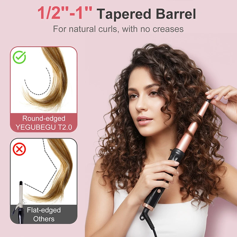 Factory Wholesale Professional 100% Tourmaline Ceramic Heating Barrel Fast Heating Safe Curling Wand Hair Curler Hair Iron, Max 450°F Natural Wave Curling Iron For Salon Home Use