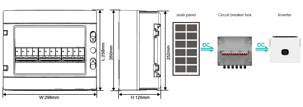 3in 3out IP65 Circuit Breaker Box DC1000V size and wiring