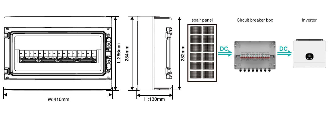 4in 4out IP65 Circuit Breaker Box DC1000V size and wiring
