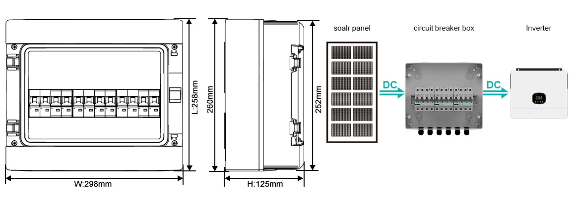 Dimensions and Wiring of the 1200V 3-Input, 3-Output Circuit Breaker Box