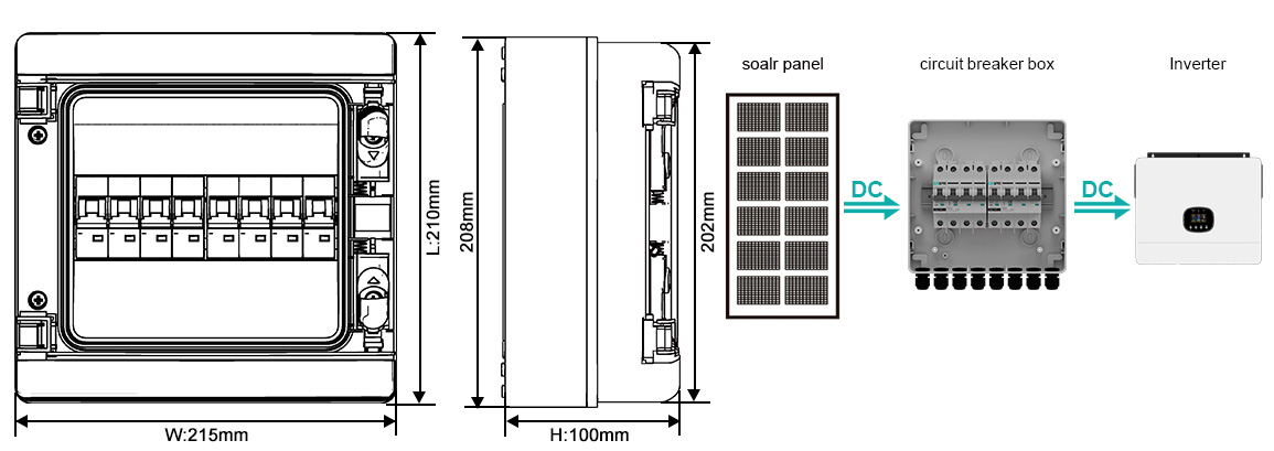 Dimensions and Wiring of the 1200V 2-Input, 2-Output Circuit Breaker Box