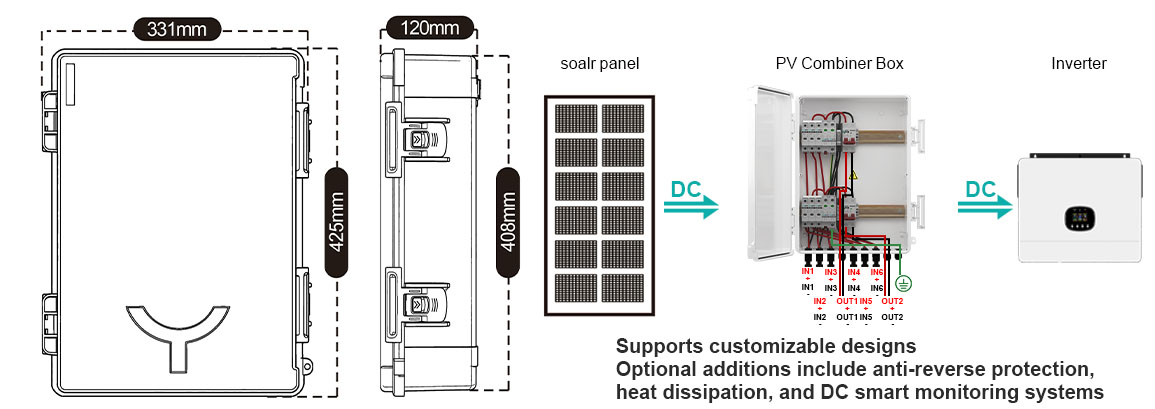 pv combiner box 6in 2out size and wirings
